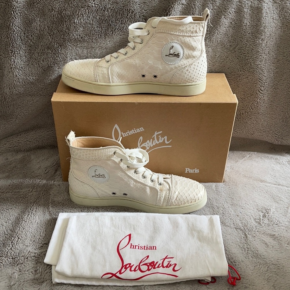 CHRISTIAN LOUBOUTIN WHITE PYTHON HIGHTOPS 42.5